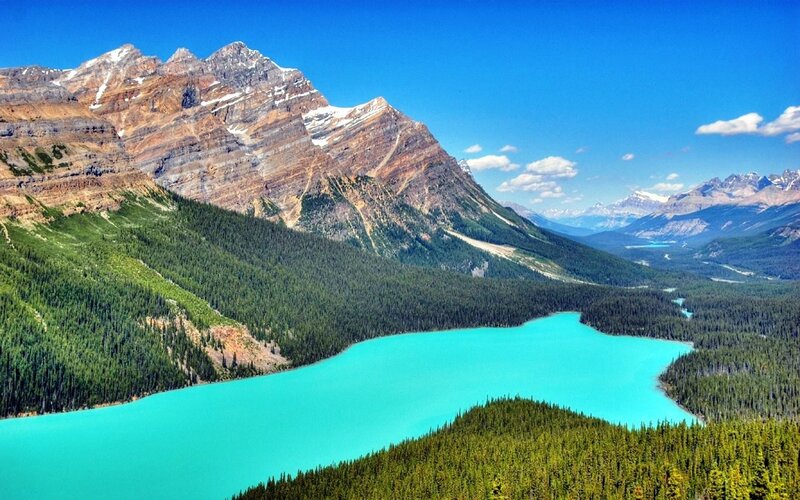 Turquoise lake in mountain valley