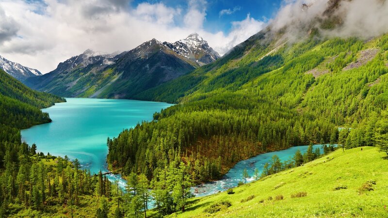 Turquoise lake in mountain valley