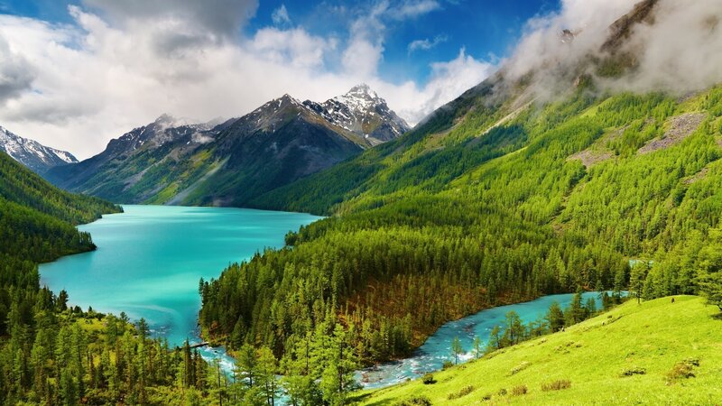 Turquoise lake in mountain valley