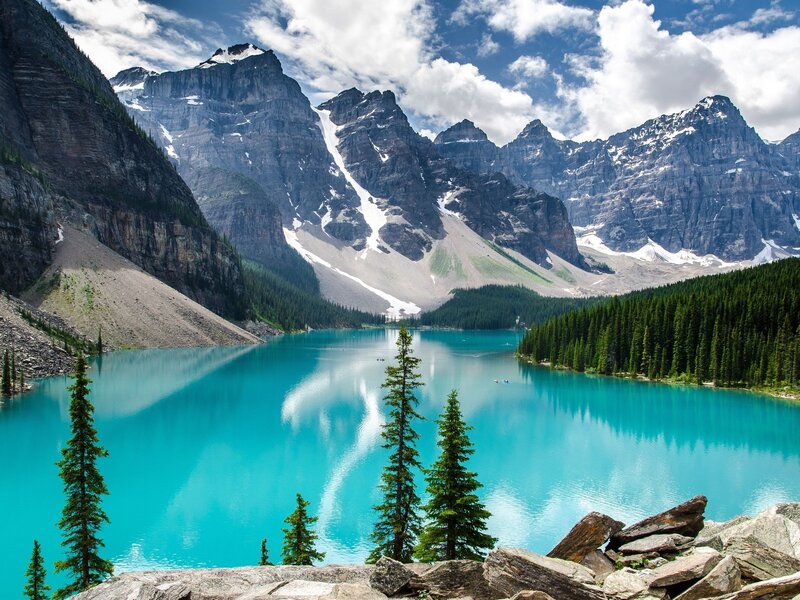 Turquoise lake in mountain valley