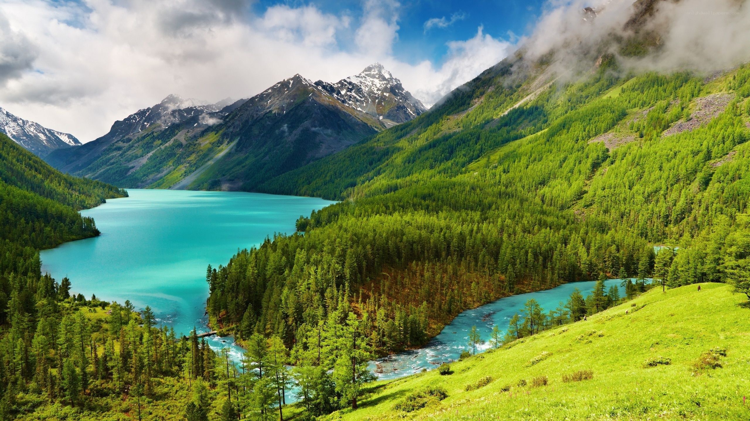 Turquoise lake in mountain valley