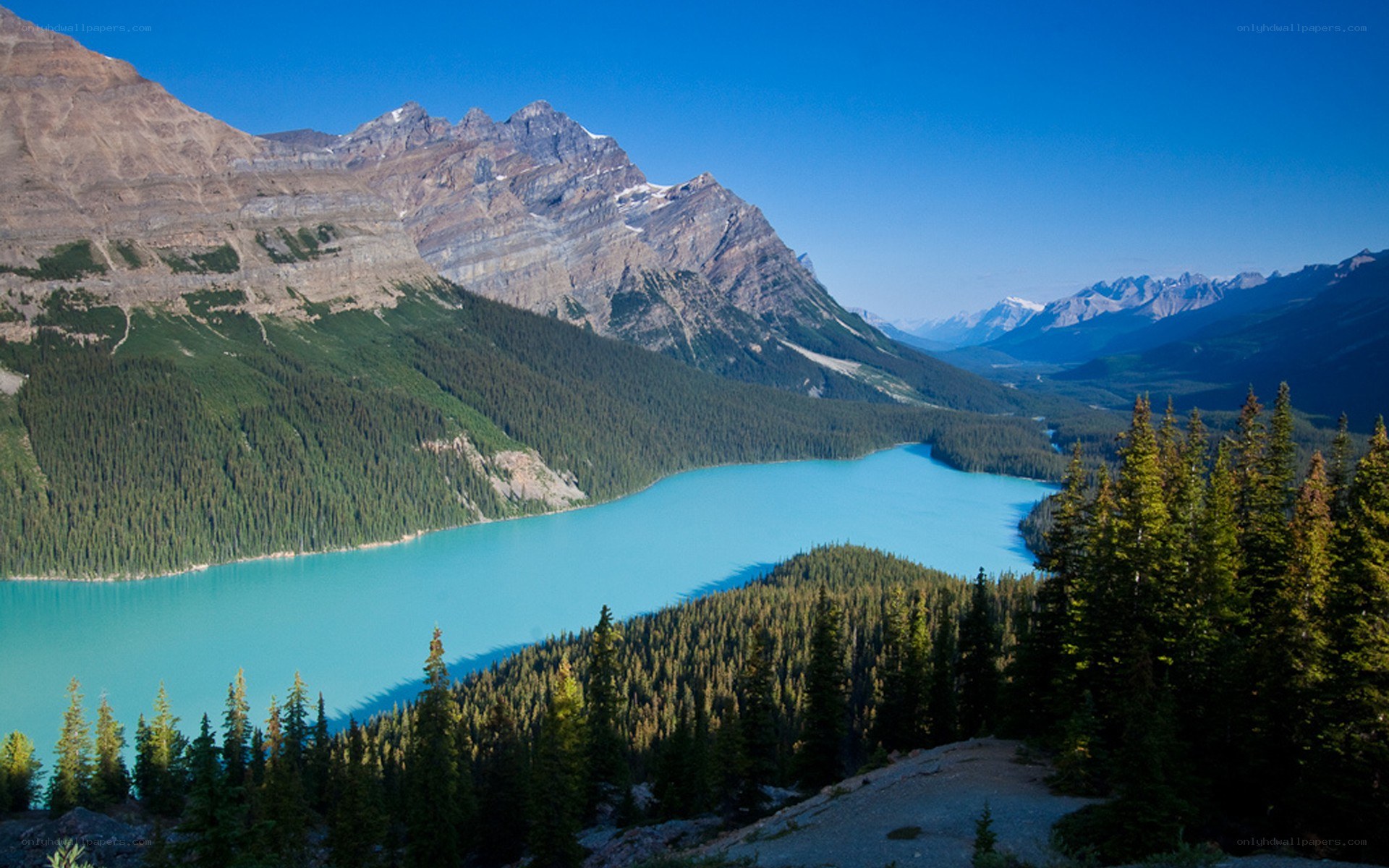Turquoise lake in mountain valley