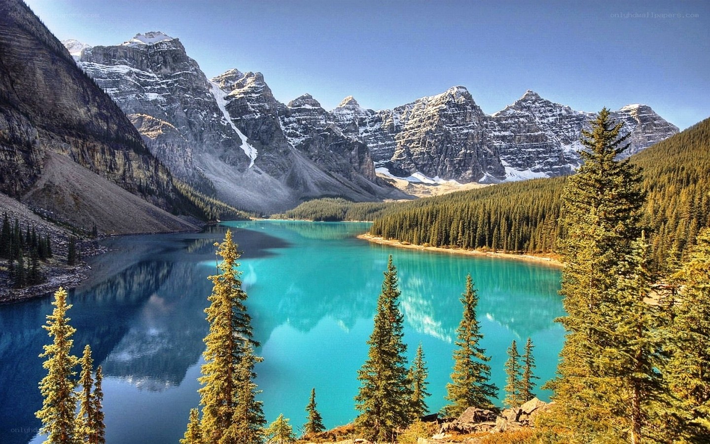Turquoise lake in mountain valley