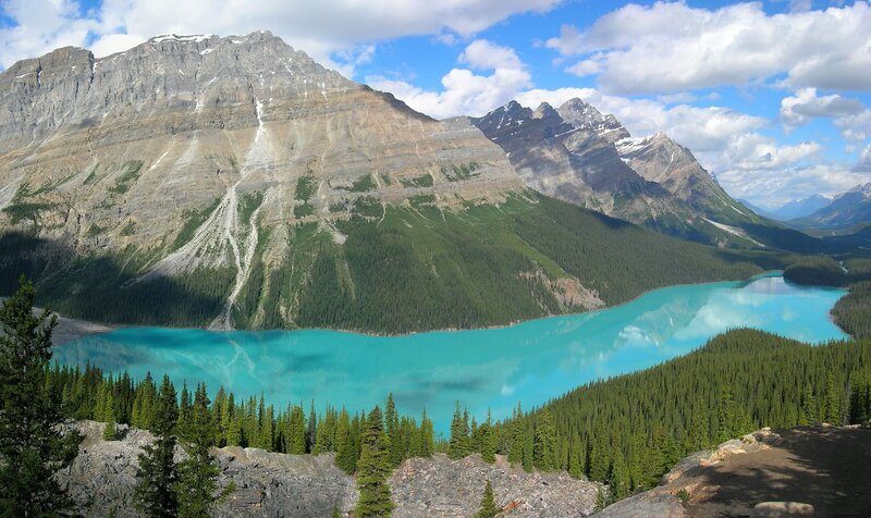 Turquoise lake in mountain valley