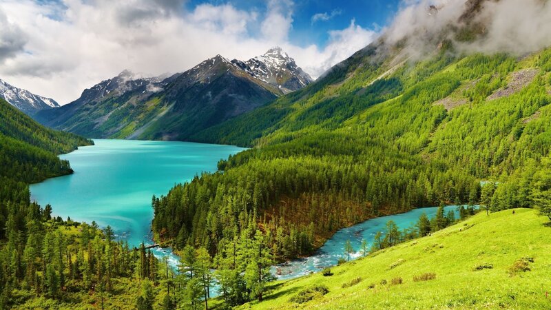 Turquoise lake in mountain valley