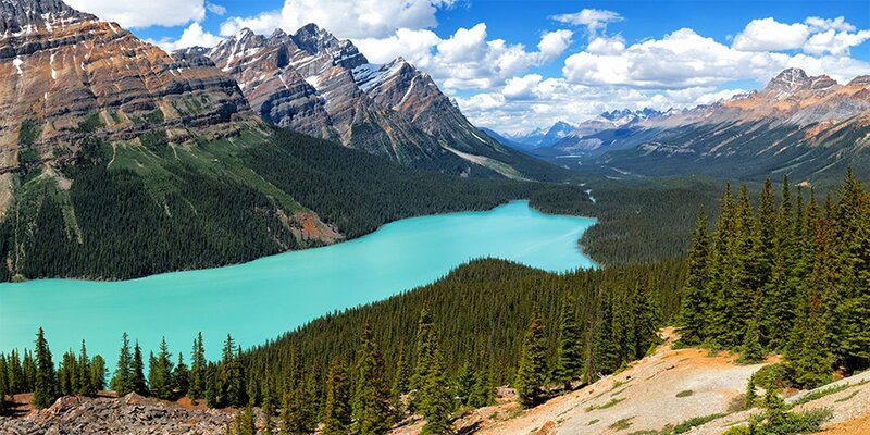 Turquoise Lake in Mountains — Blue, Brown