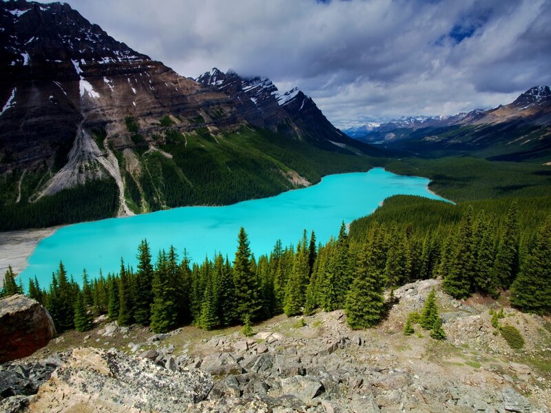 Turquoise Lake in Mountains — Blue, Dramatic, Afternoon, Photograph, Forest, Clouds