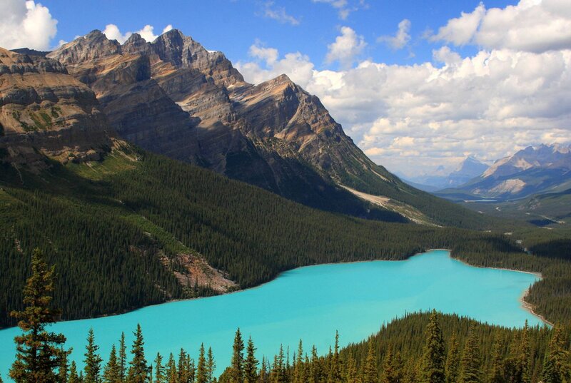 Turquoise Lake in Mountains — Blue, Serene, Afternoon, Photograph, Forest, Sky