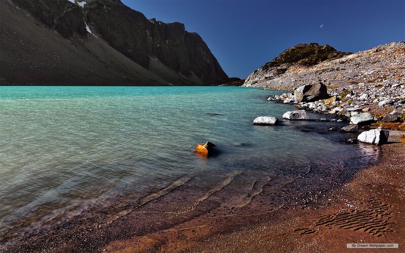 Turquoise Lake in Mountains — Blue, Serene, Afternoon, Photograph, Rocks