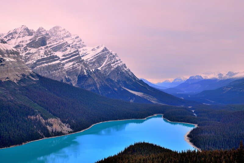 Turquoise Lake in Mountains — Blue, Serene, Sunset
