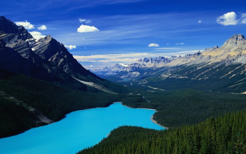 Turquoise Lake in Valley — Blue, Serene, Afternoon, Photograph, Mountains, Forest