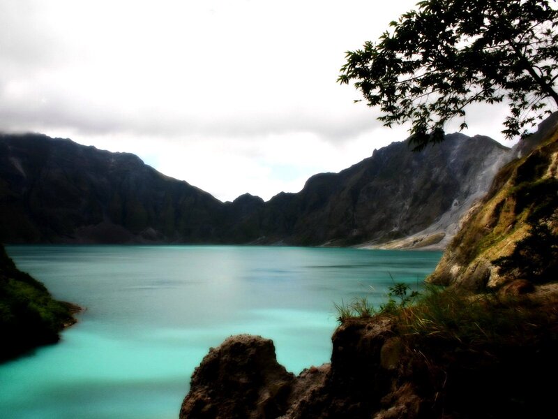 Turquoise lake in volcanic crater