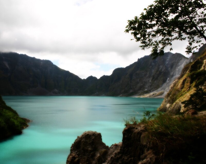 Turquoise lake in volcanic crater