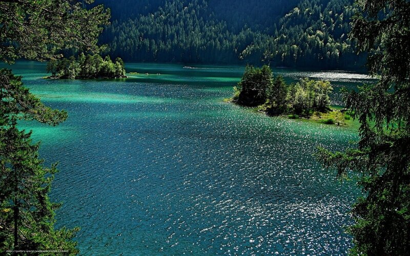 Turquoise Lake with Islands — Blue, Serene, Afternoon, Photograph