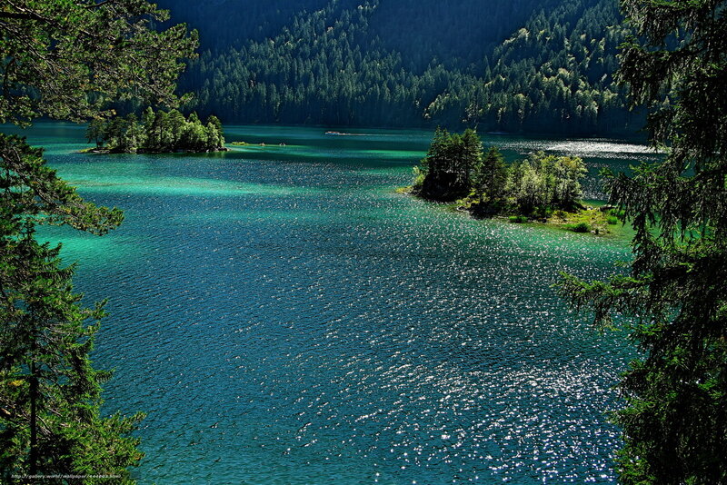 Turquoise Lake with Islands — Blue, Serene, Afternoon