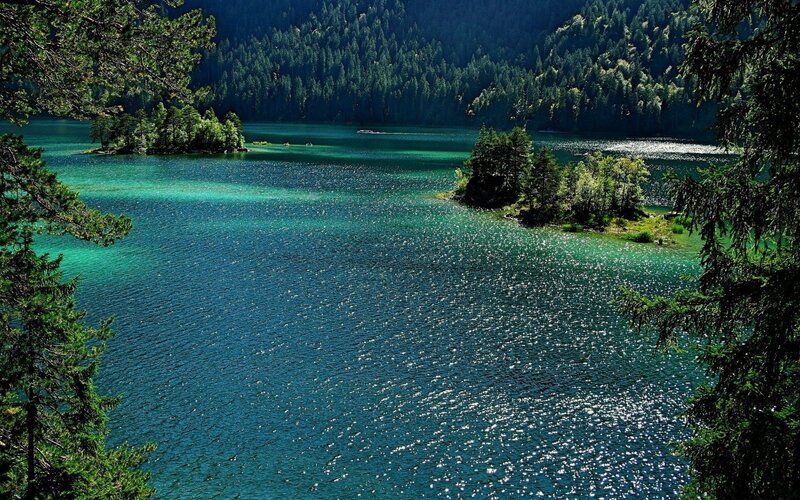 Turquoise Lake with Islands — Blue, Serene