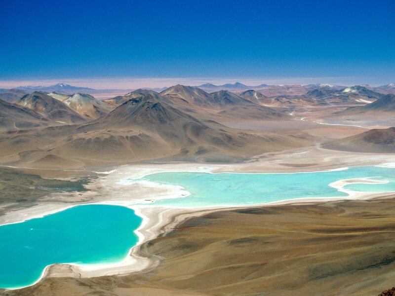 Turquoise lakes in arid mountains