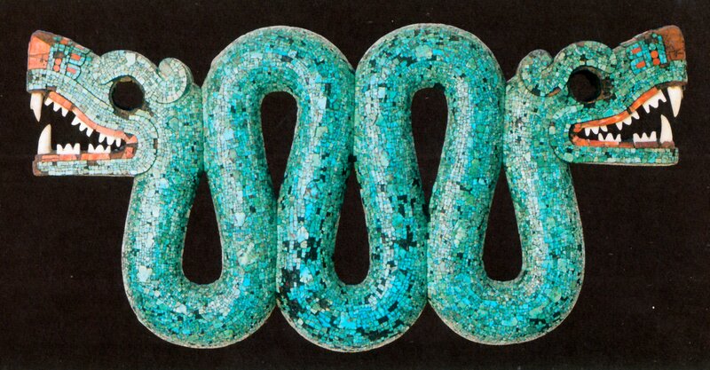 Turquoise mosaic double-headed serpent