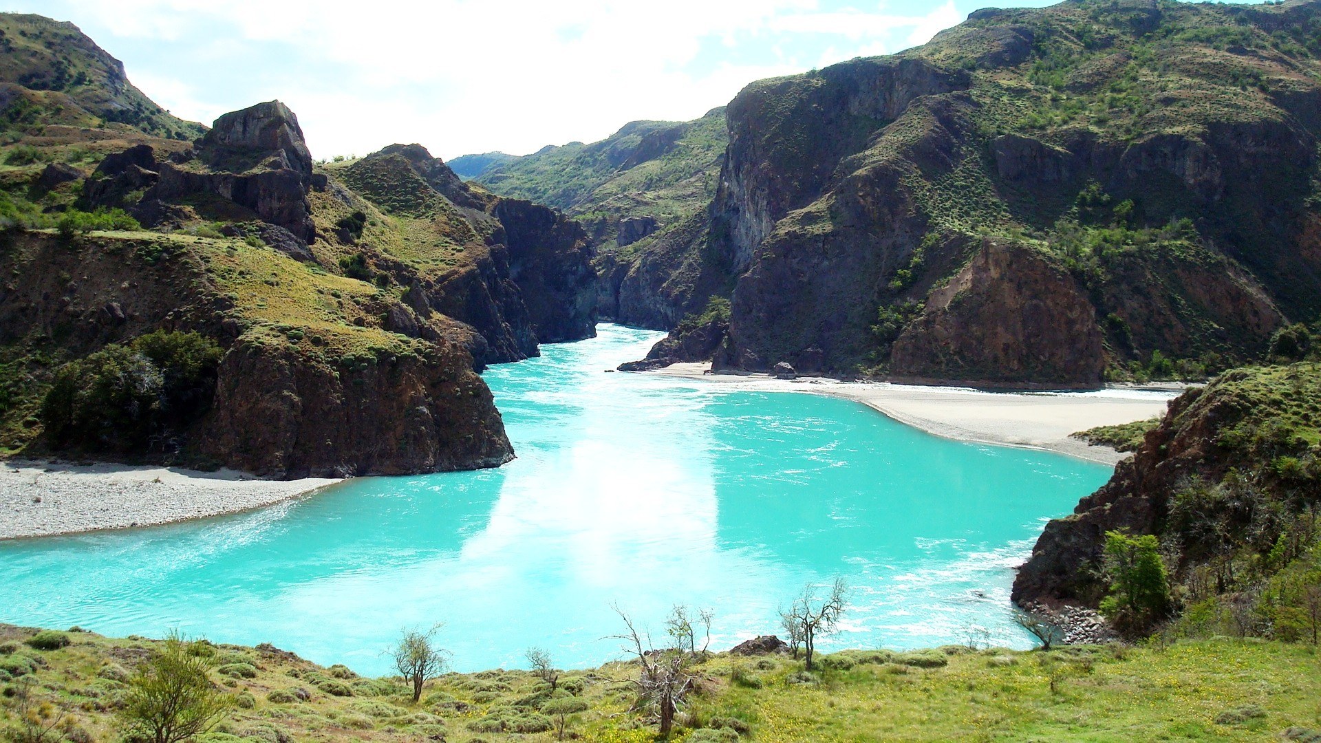 turquoise river in mountain canyon