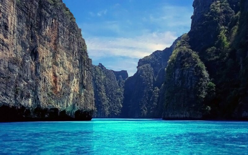 Turquoise Water Between Cliffs — Blue, Serene, Afternoon
