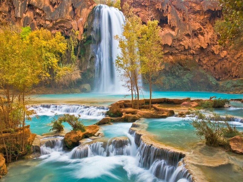 Turquoise Waterfall — Blue, Serene, Afternoon, Photograph