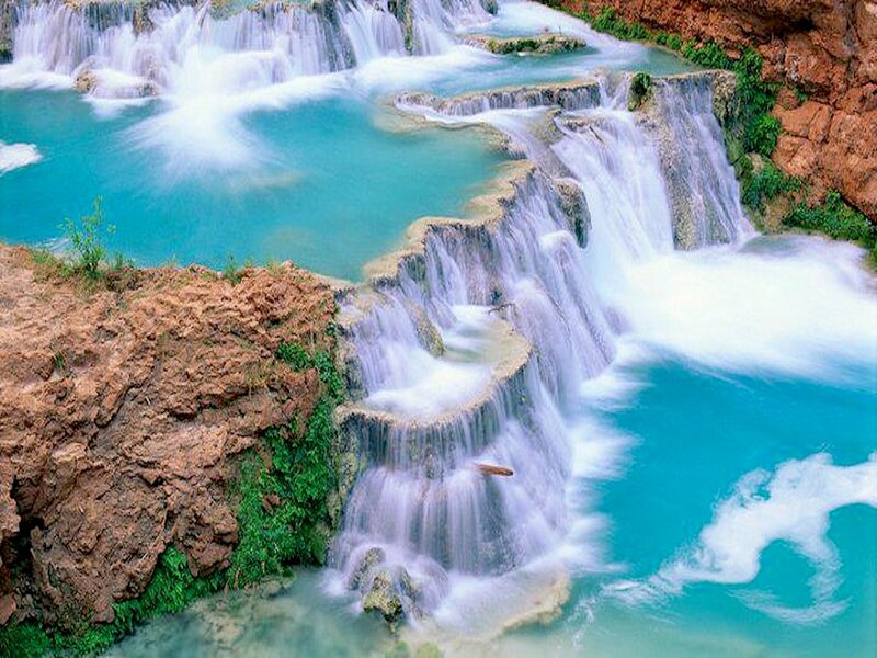 Turquoise Waterfall Cascade — Blue, Serene