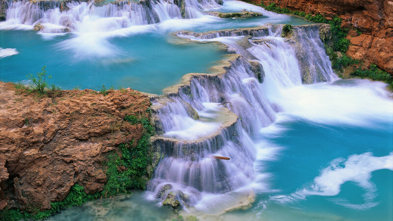Turquoise Waterfall Cascade — Blue