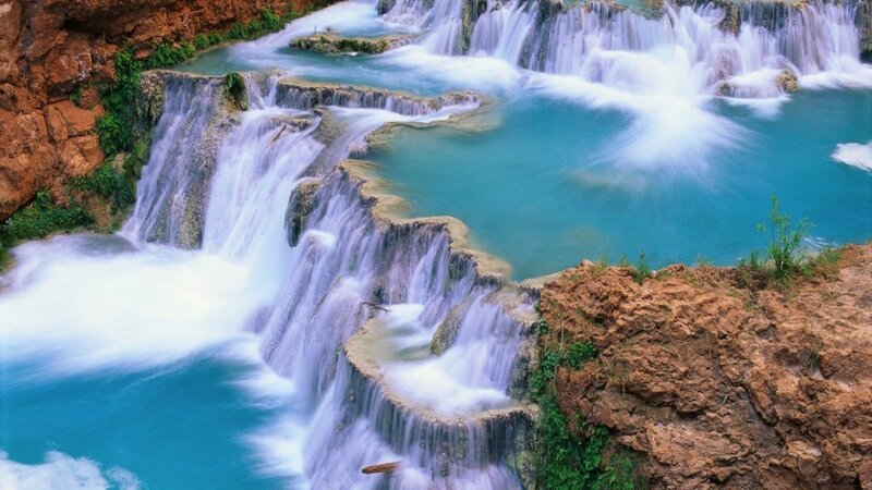 turquoise waterfall cascade