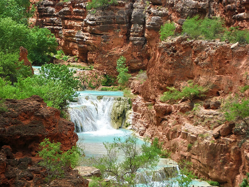 Turquoise Waterfall in Canyon
