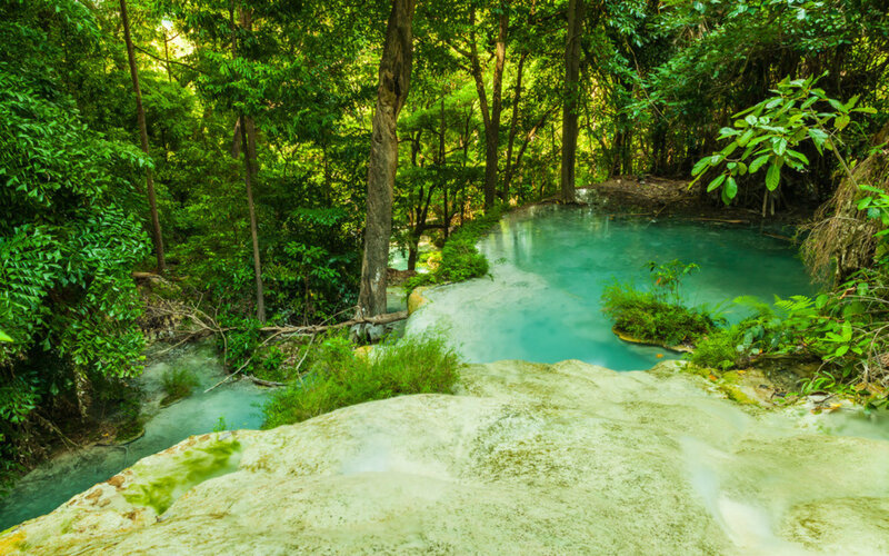 Turquoise Waterfall in Forest — Green
