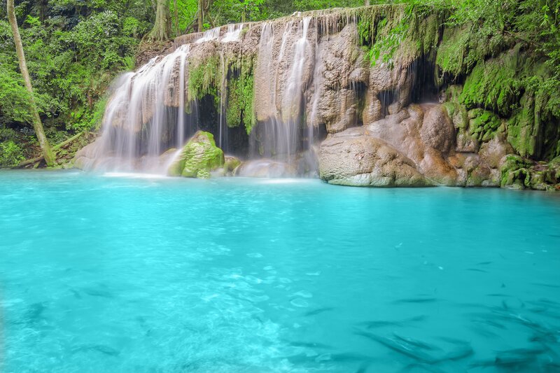 Turquoise Waterfall Pool — Blue