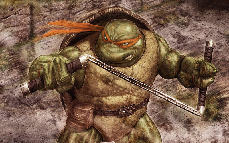 Turtle Warrior with Nunchucks — Green, Aggressive, Digital Art