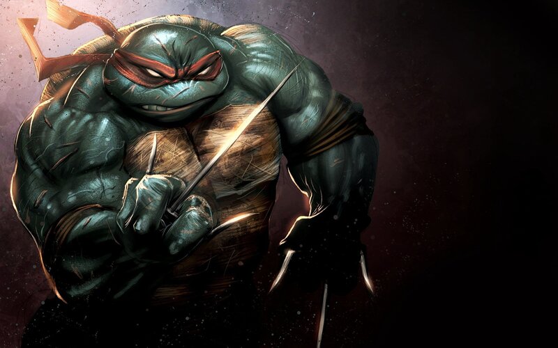 Turtle Warrior with Swords — Green, Dramatic, Digital Art, Mask, Tortoise Shell