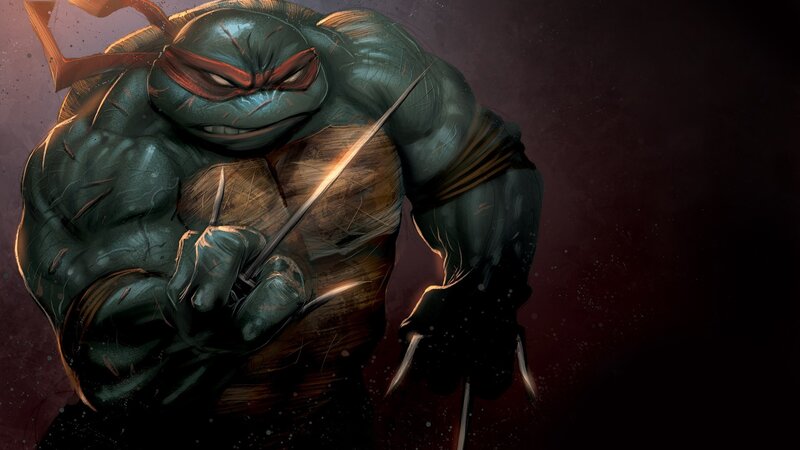 Turtle Warrior with Swords — Green, Dramatic, Digital Art