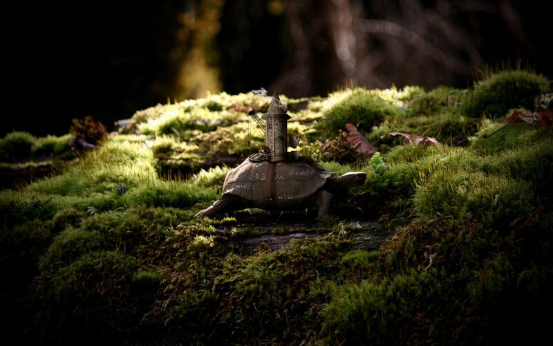 Turtle with Miniature House — Green