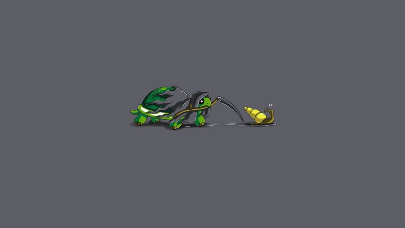 turtle with scythe chasing snail