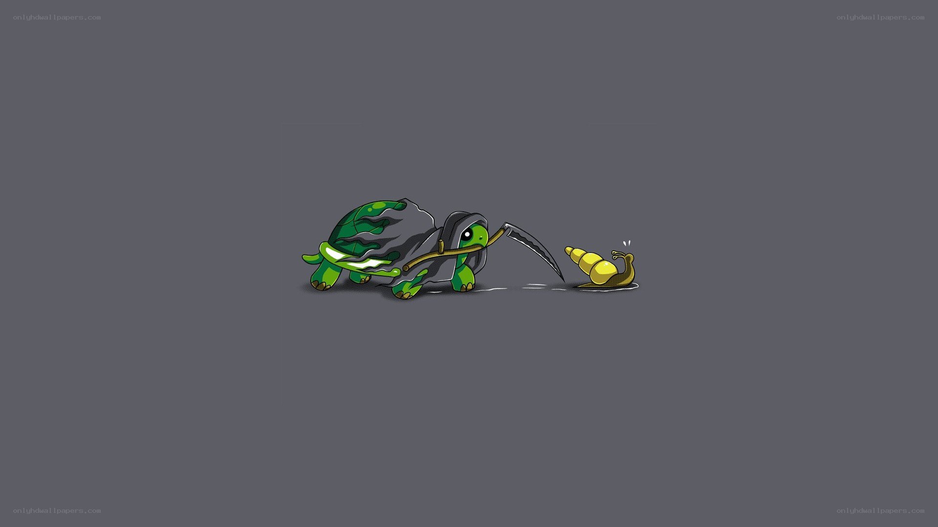turtle with scythe chasing snail