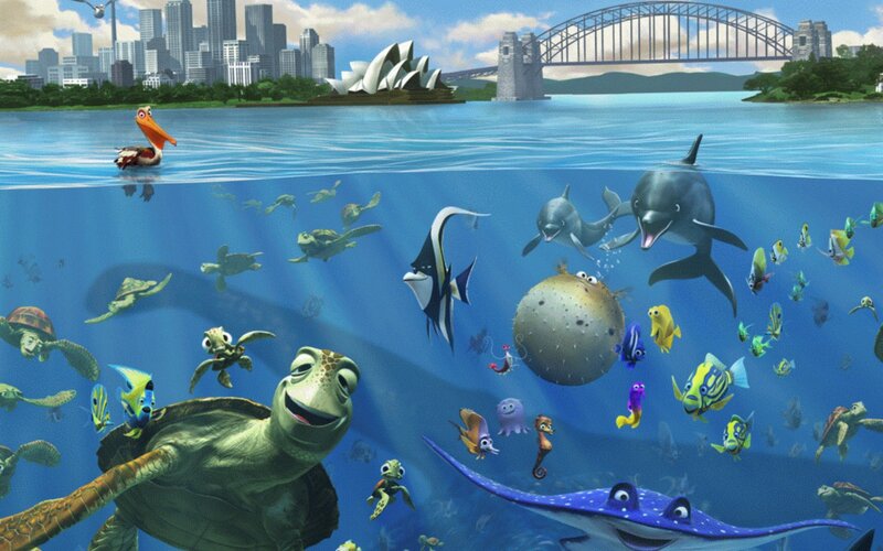 Turtles and Fish in Ocean — Blue