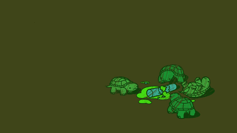turtles around broken bottle