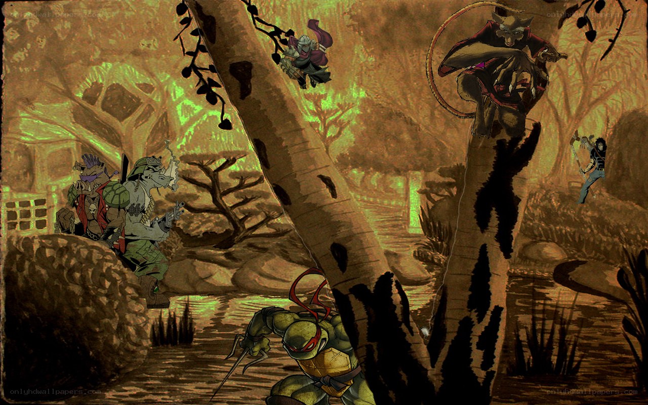 Turtles in a forest battle