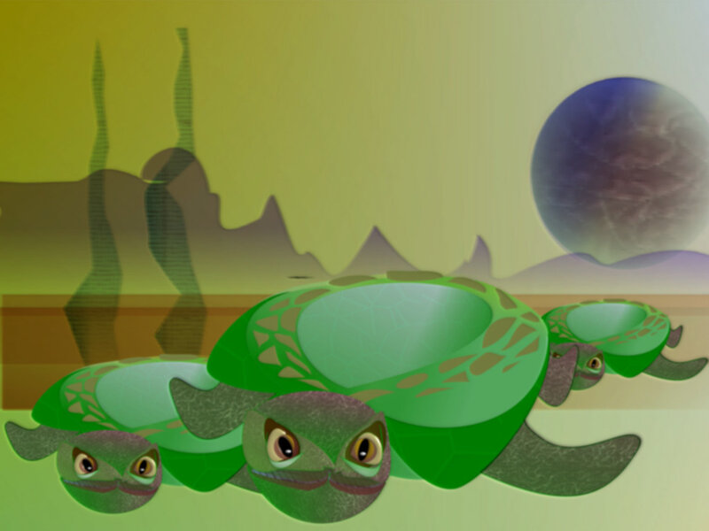 turtles in a line