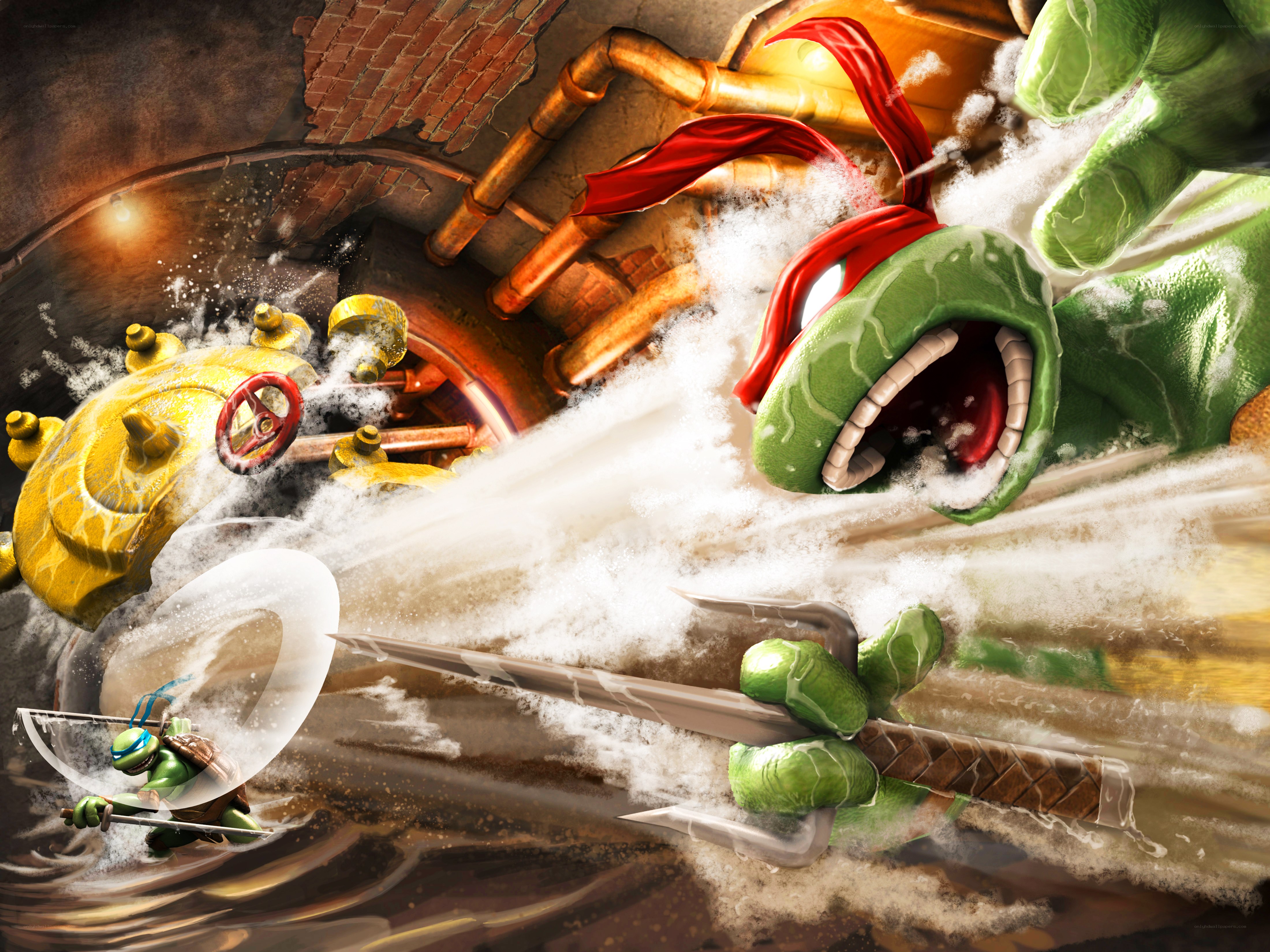 Turtles in a sewer battle