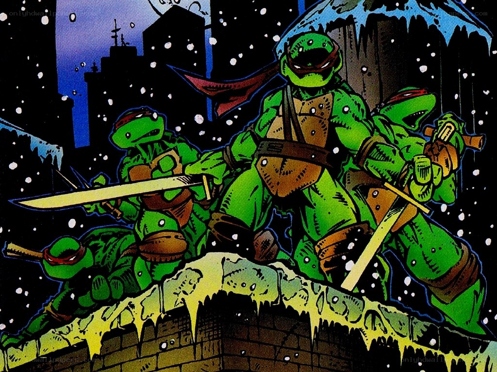 Turtles in a snowy city