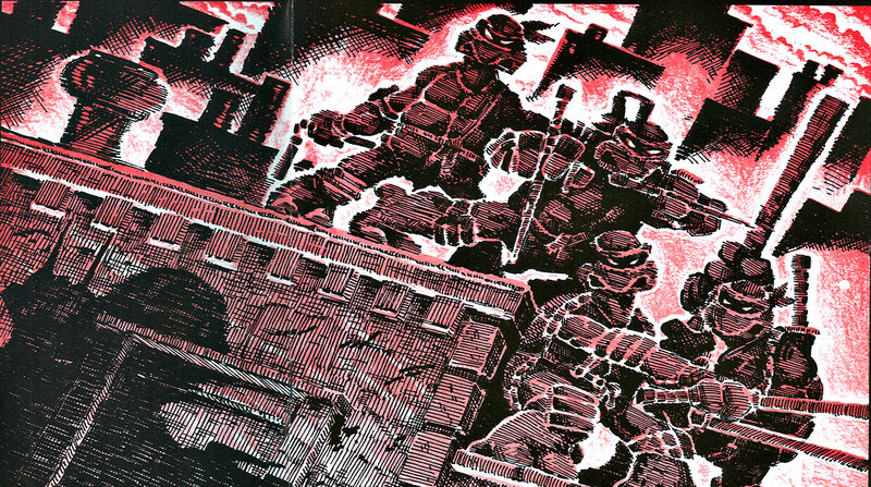 Turtles in action on rooftops