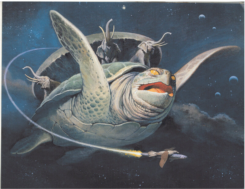 turtles in space with elephants