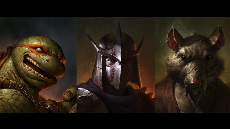 Turtles, rat, and masked warrior