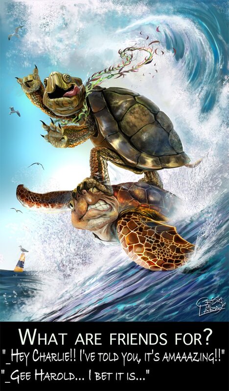 Turtles Surfing Together