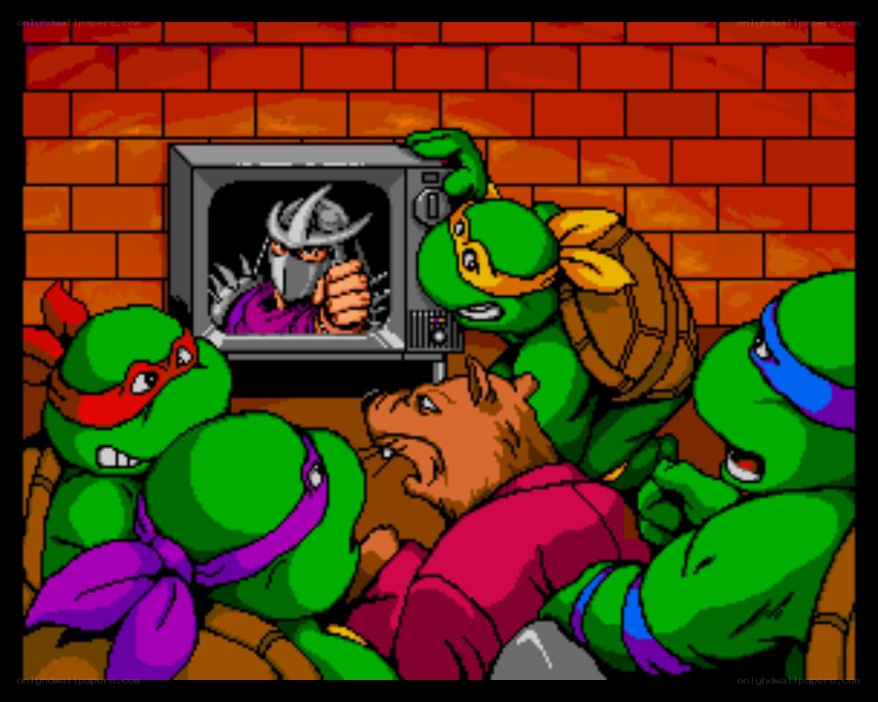 Turtles watching TV in lair