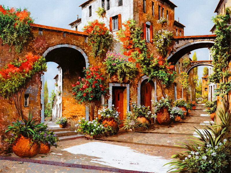 Tuscan Alley with Flowers