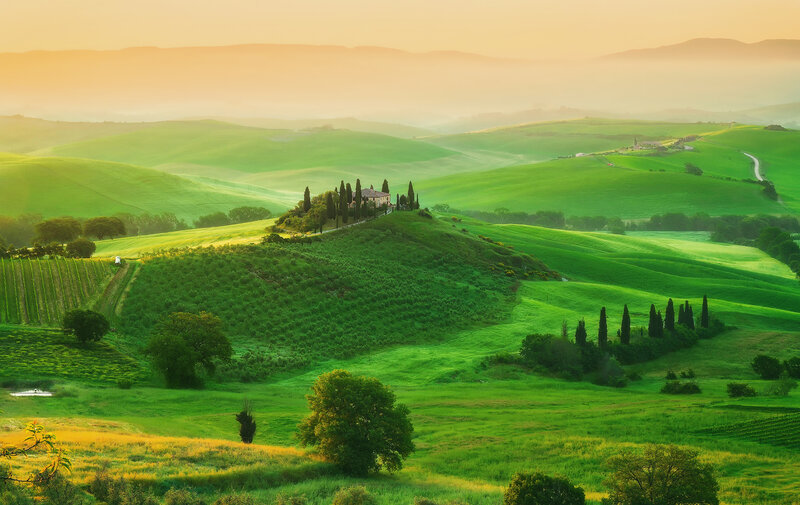 Tuscan Countryside — Green, Serene, Morning, Photograph, Hills